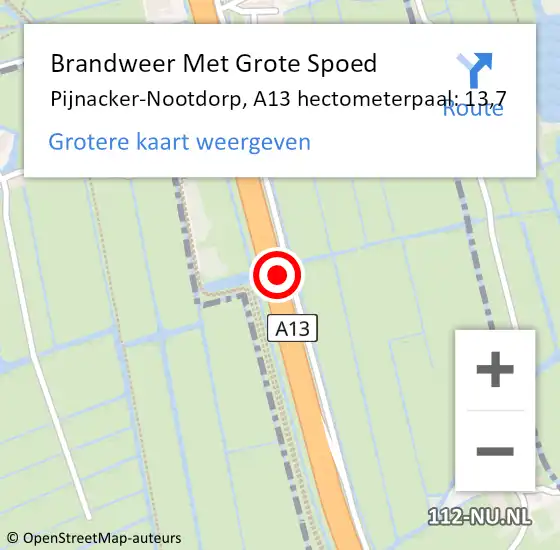 Locatie op kaart van de 112 melding: Brandweer Met Grote Spoed Naar Pijnacker-Nootdorp, A13 hectometerpaal: 13,7 op 2 maart 2024 16:34