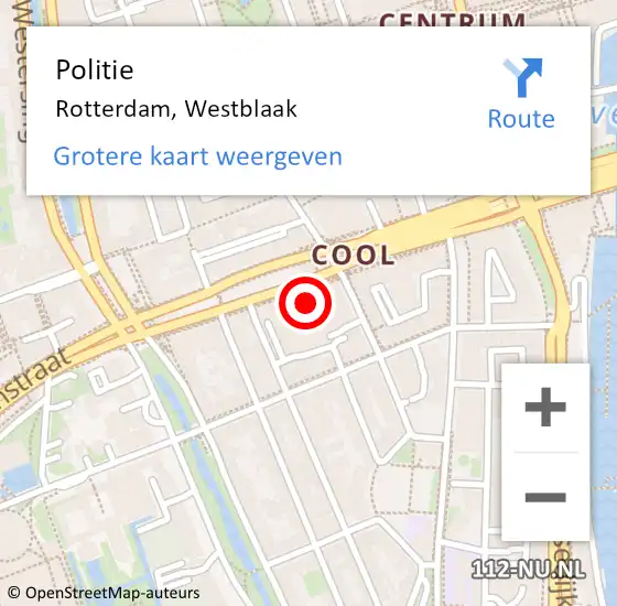 Locatie op kaart van de 112 melding: Politie Rotterdam, Westblaak op 2 maart 2024 16:44