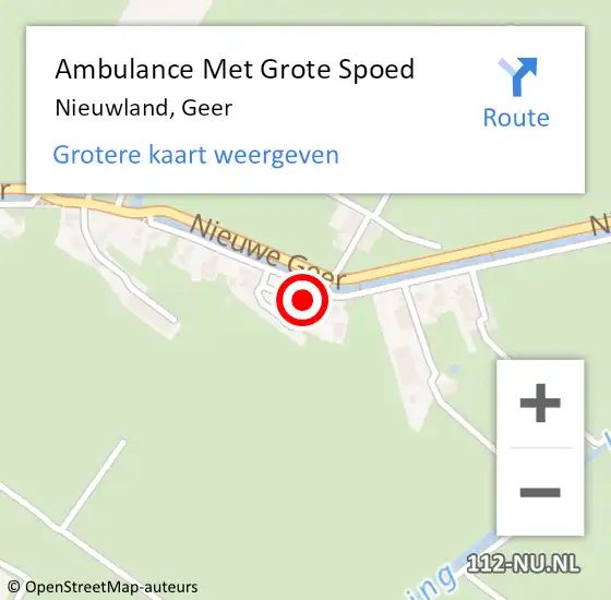 Locatie op kaart van de 112 melding: Ambulance Met Grote Spoed Naar Nieuwland, Geer op 2 maart 2024 17:42