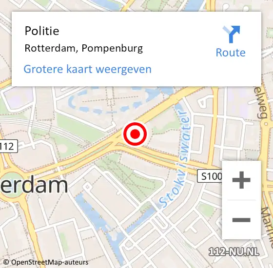Locatie op kaart van de 112 melding: Politie Rotterdam, Pompenburg op 2 maart 2024 18:09