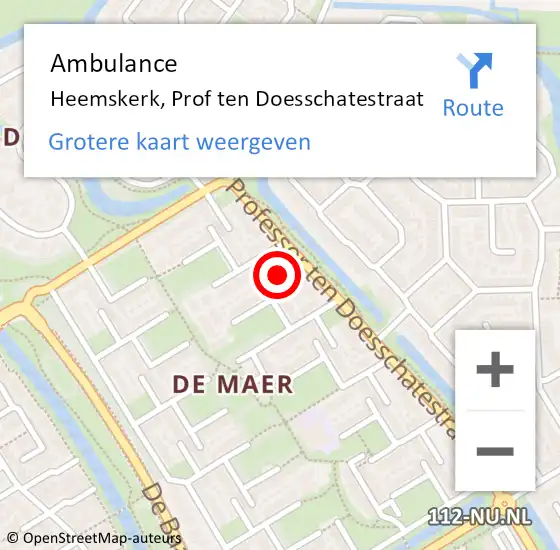 Locatie op kaart van de 112 melding: Ambulance Heemskerk, Prof ten Doesschatestraat op 2 maart 2024 18:11