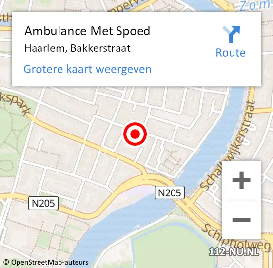 Locatie op kaart van de 112 melding: Ambulance Met Spoed Naar Haarlem, Bakkerstraat op 2 maart 2024 19:19