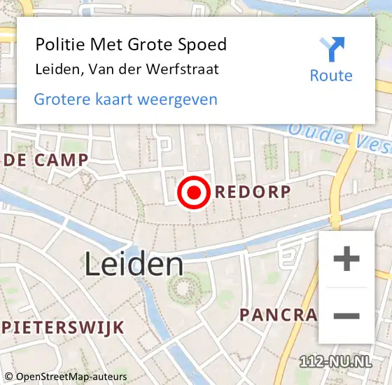 Locatie op kaart van de 112 melding: Politie Met Grote Spoed Naar Leiden, Van der Werfstraat op 2 maart 2024 19:40