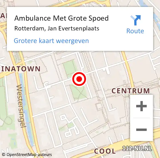 Locatie op kaart van de 112 melding: Ambulance Met Grote Spoed Naar Rotterdam, Jan Evertsenplaats op 2 maart 2024 19:44