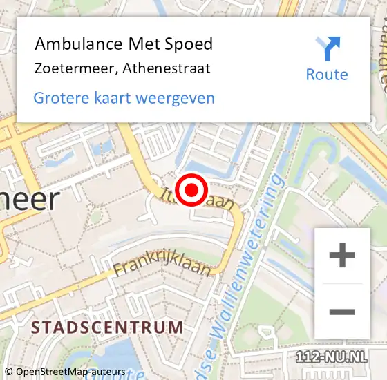 Locatie op kaart van de 112 melding: Ambulance Met Spoed Naar Zoetermeer, Athenestraat op 2 maart 2024 19:55