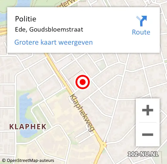 Locatie op kaart van de 112 melding: Politie Ede, Goudsbloemstraat op 2 maart 2024 20:34