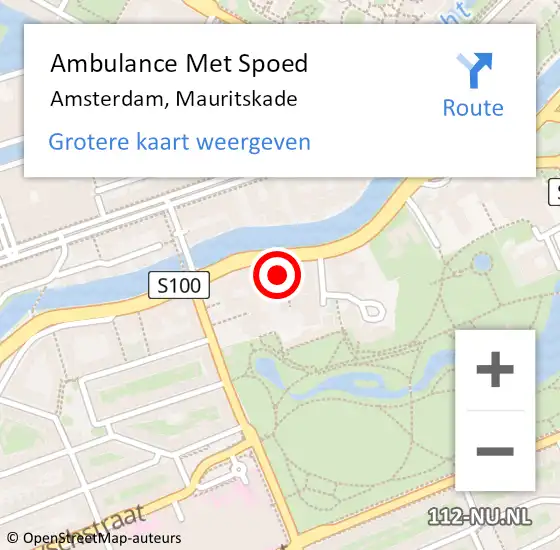 Locatie op kaart van de 112 melding: Ambulance Met Spoed Naar Amsterdam, Mauritskade op 2 maart 2024 21:05