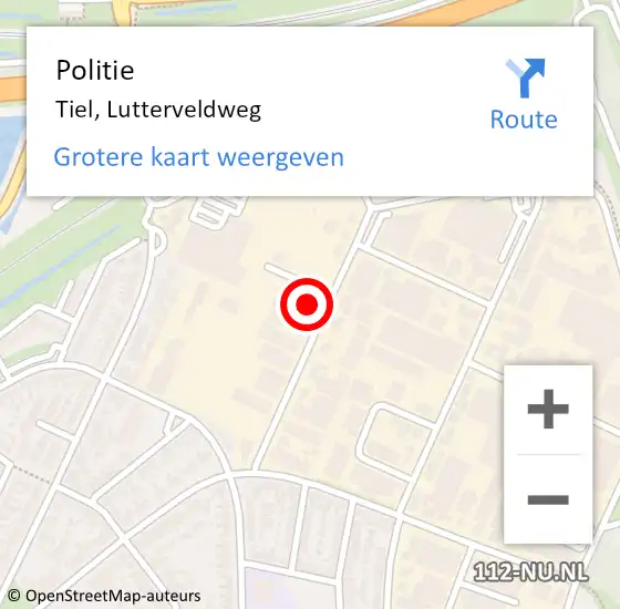 Locatie op kaart van de 112 melding: Politie Tiel, Lutterveldweg op 2 maart 2024 21:15