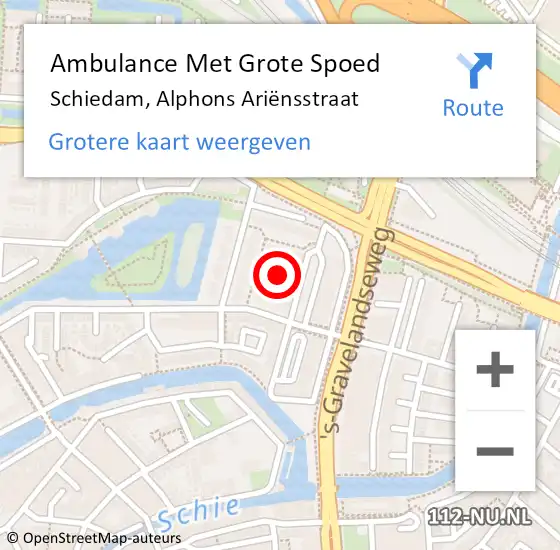 Locatie op kaart van de 112 melding: Ambulance Met Grote Spoed Naar Schiedam, Alphons Ariënsstraat op 2 maart 2024 21:20