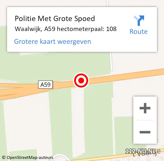Locatie op kaart van de 112 melding: Politie Met Grote Spoed Naar Waalwijk, A59 hectometerpaal: 108 op 2 maart 2024 21:41
