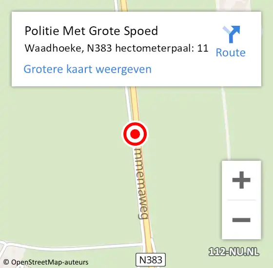 Locatie op kaart van de 112 melding: Politie Met Grote Spoed Naar Waadhoeke, N383 hectometerpaal: 11 op 2 maart 2024 22:40