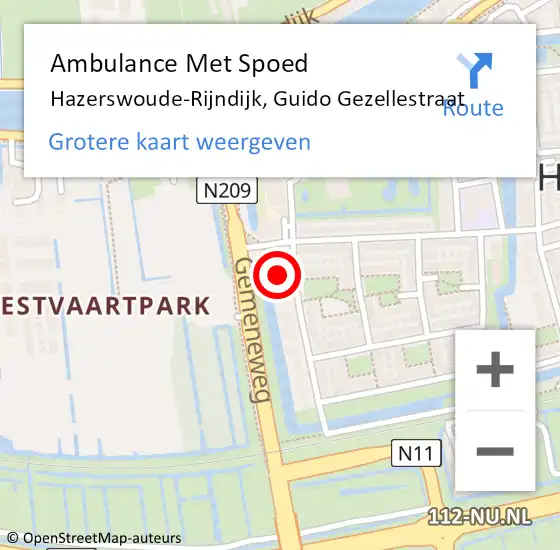 Locatie op kaart van de 112 melding: Ambulance Met Spoed Naar Hazerswoude-Rijndijk, Guido Gezellestraat op 2 maart 2024 23:15