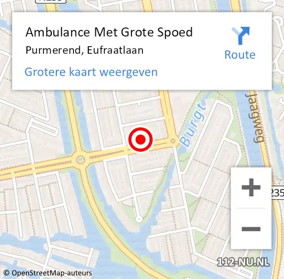 Locatie op kaart van de 112 melding: Ambulance Met Grote Spoed Naar Purmerend, Eufraatlaan op 2 maart 2024 23:18