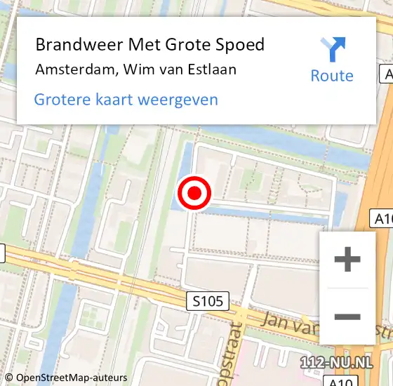 Locatie op kaart van de 112 melding: Brandweer Met Grote Spoed Naar Amsterdam, Wim van Estlaan op 2 maart 2024 23:39