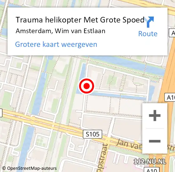 Locatie op kaart van de 112 melding: Trauma helikopter Met Grote Spoed Naar Amsterdam, Wim van Estlaan op 2 maart 2024 23:40