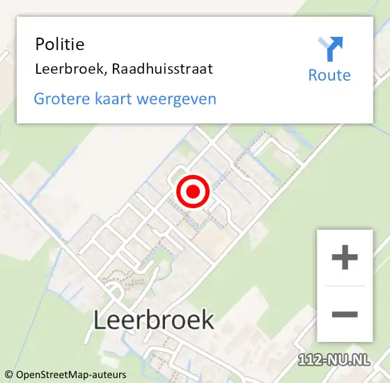 Locatie op kaart van de 112 melding: Politie Leerbroek, Raadhuisstraat op 2 maart 2024 23:41