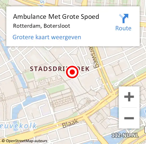 Locatie op kaart van de 112 melding: Ambulance Met Grote Spoed Naar Rotterdam, Botersloot op 2 maart 2024 23:51