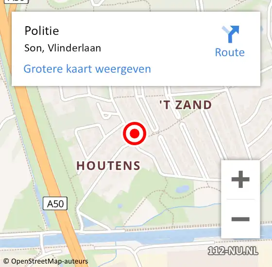 Locatie op kaart van de 112 melding: Politie Son, Vlinderlaan op 2 maart 2024 23:58