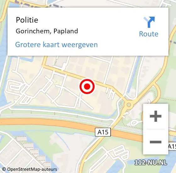 Locatie op kaart van de 112 melding: Politie Gorinchem, Papland op 3 maart 2024 00:07