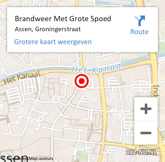 Locatie op kaart van de 112 melding: Brandweer Met Grote Spoed Naar Assen, Groningerstraat op 3 maart 2024 00:35