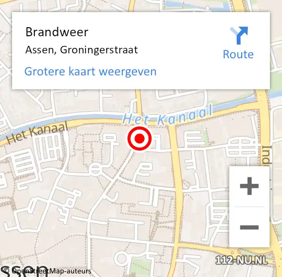 Locatie op kaart van de 112 melding: Brandweer Assen, Groningerstraat op 3 maart 2024 00:38