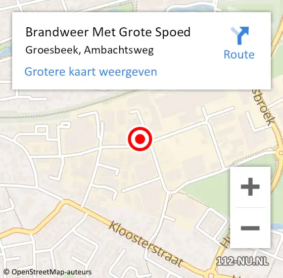 Locatie op kaart van de 112 melding: Brandweer Met Grote Spoed Naar Groesbeek, Ambachtsweg op 3 maart 2024 00:55