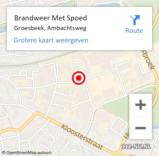 Locatie op kaart van de 112 melding: Brandweer Met Spoed Naar Groesbeek, Ambachtsweg op 3 maart 2024 01:09