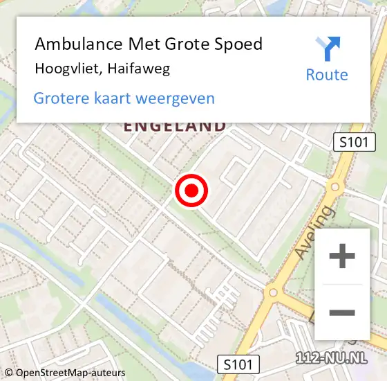 Locatie op kaart van de 112 melding: Ambulance Met Grote Spoed Naar Hoogvliet, Haifaweg op 3 maart 2024 01:24