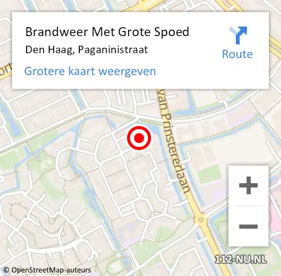 Locatie op kaart van de 112 melding: Brandweer Met Grote Spoed Naar Den Haag, Paganinistraat op 3 maart 2024 01:38