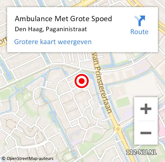 Locatie op kaart van de 112 melding: Ambulance Met Grote Spoed Naar Den Haag, Paganinistraat op 3 maart 2024 01:43