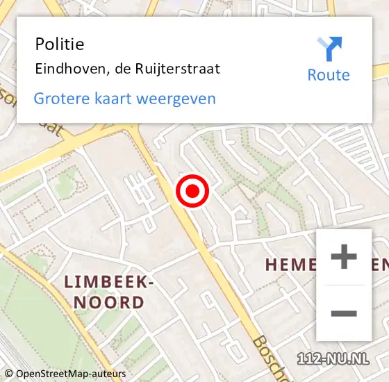 Locatie op kaart van de 112 melding: Politie Eindhoven, de Ruijterstraat op 3 maart 2024 01:45