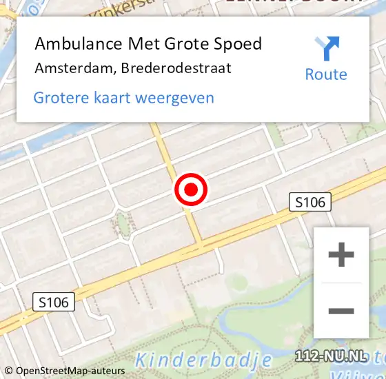 Locatie op kaart van de 112 melding: Ambulance Met Grote Spoed Naar Amsterdam, Brederodestraat op 3 maart 2024 02:09
