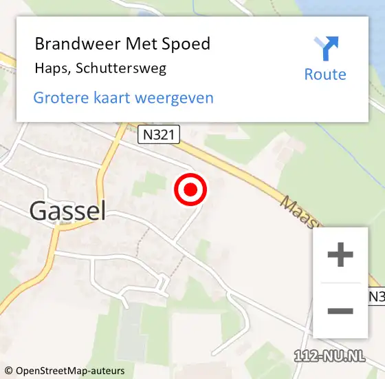 Locatie op kaart van de 112 melding: Brandweer Met Spoed Naar Haps, Schuttersweg op 3 maart 2024 02:40