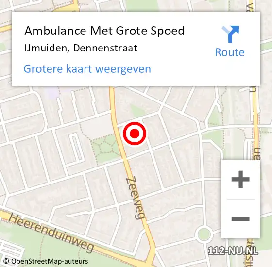 Locatie op kaart van de 112 melding: Ambulance Met Grote Spoed Naar IJmuiden, Dennenstraat op 3 maart 2024 04:19