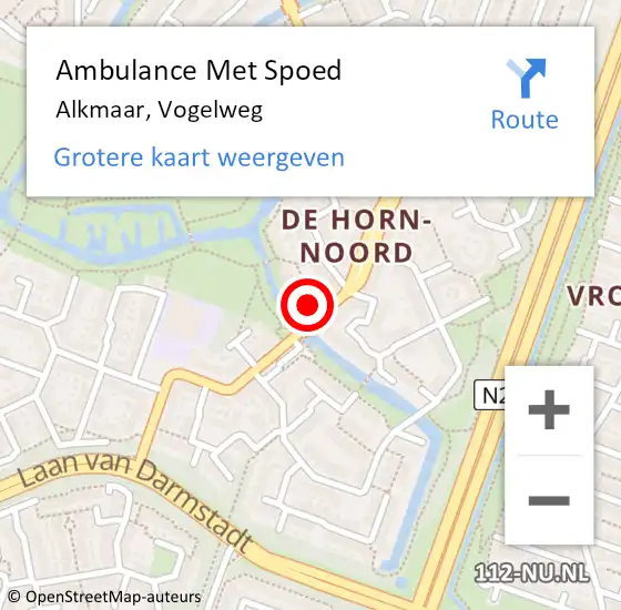 Locatie op kaart van de 112 melding: Ambulance Met Spoed Naar Alkmaar, Vogelweg op 3 maart 2024 04:23