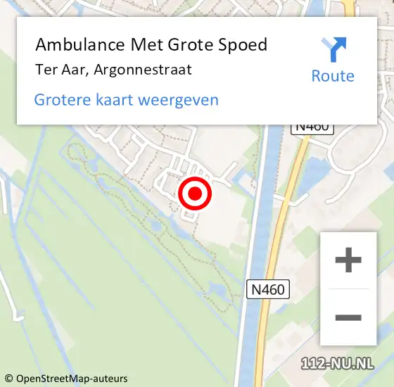 Locatie op kaart van de 112 melding: Ambulance Met Grote Spoed Naar Ter Aar, Argonnestraat op 3 maart 2024 05:35