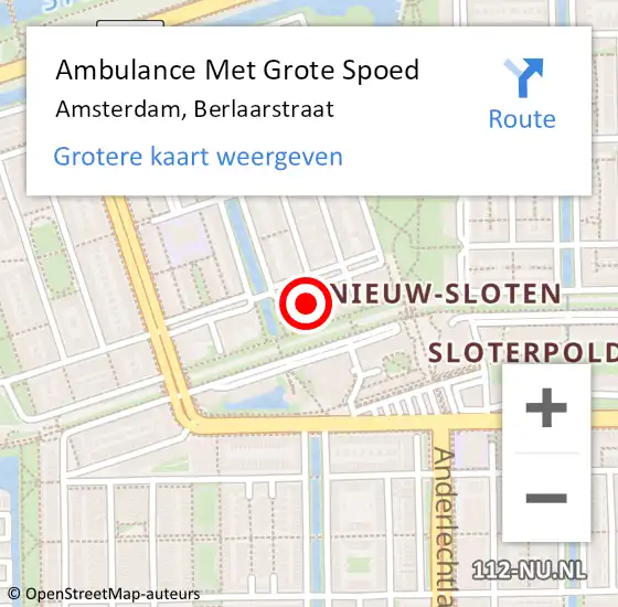 Locatie op kaart van de 112 melding: Ambulance Met Grote Spoed Naar Amsterdam, Berlaarstraat op 3 maart 2024 05:46