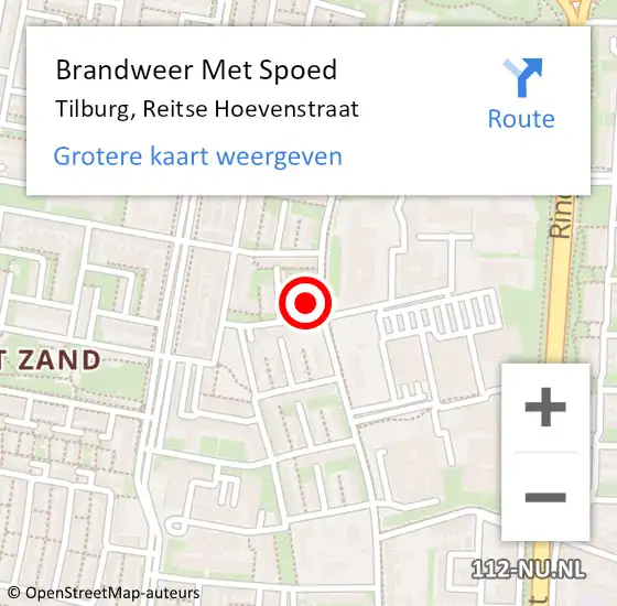 Locatie op kaart van de 112 melding: Brandweer Met Spoed Naar Tilburg, Reitse Hoevenstraat op 3 maart 2024 07:13