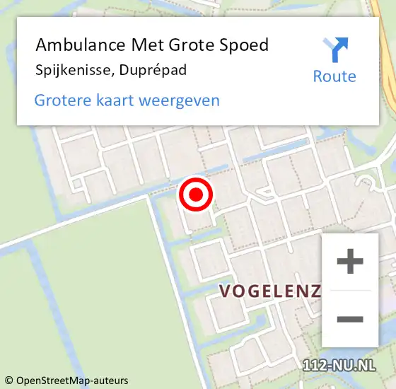 Locatie op kaart van de 112 melding: Ambulance Met Grote Spoed Naar Spijkenisse, Duprépad op 3 maart 2024 09:11