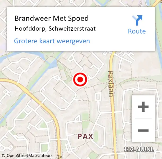 Locatie op kaart van de 112 melding: Brandweer Met Spoed Naar Hoofddorp, Schweitzerstraat op 3 maart 2024 09:32