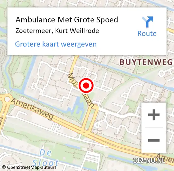 Locatie op kaart van de 112 melding: Ambulance Met Grote Spoed Naar Zoetermeer, Kurt Weillrode op 3 maart 2024 09:51