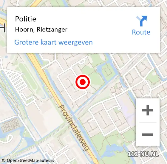Locatie op kaart van de 112 melding: Politie Hoorn, Rietzanger op 3 maart 2024 10:02