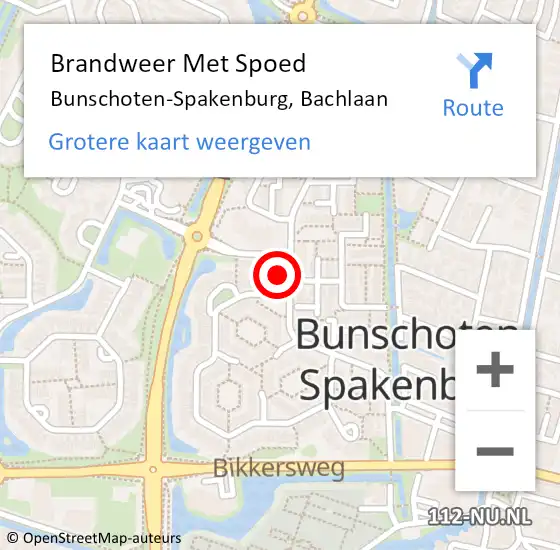 Locatie op kaart van de 112 melding: Brandweer Met Spoed Naar Bunschoten-Spakenburg, Bachlaan op 3 maart 2024 10:59