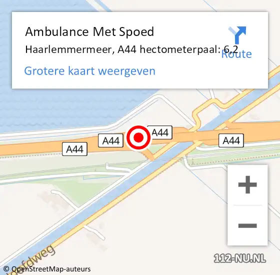 Locatie op kaart van de 112 melding: Ambulance Met Spoed Naar Haarlemmermeer, A44 hectometerpaal: 6,2 op 3 maart 2024 11:30