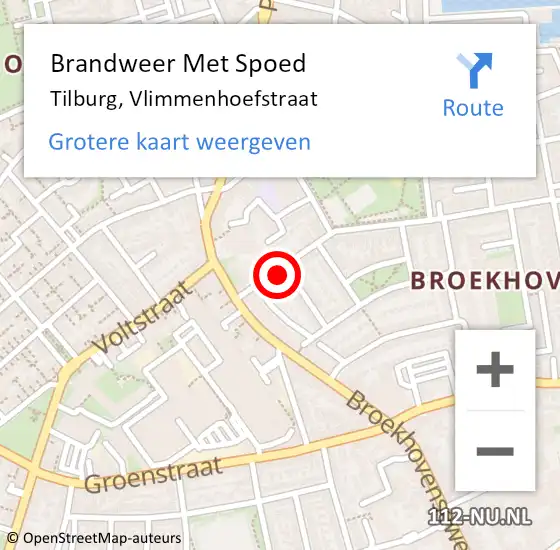 Locatie op kaart van de 112 melding: Brandweer Met Spoed Naar Tilburg, Vlimmenhoefstraat op 3 maart 2024 12:02