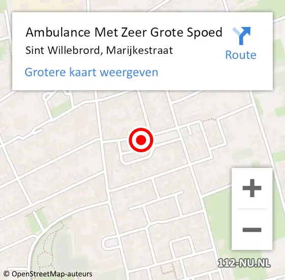 Locatie op kaart van de 112 melding: Ambulance Met Zeer Grote Spoed Naar Sint Willebrord, Marijkestraat op 3 maart 2024 12:04