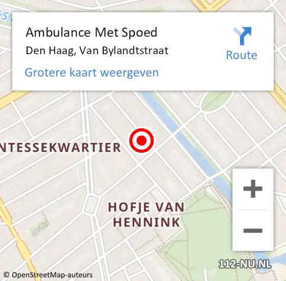 Locatie op kaart van de 112 melding: Ambulance Met Spoed Naar Den Haag, Van Bylandtstraat op 3 maart 2024 12:15