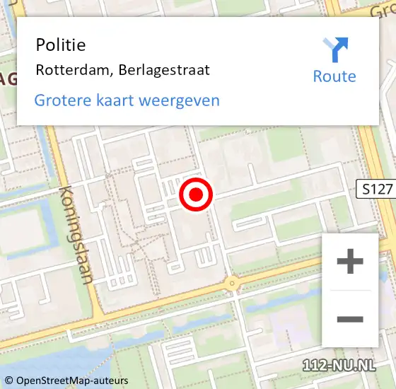 Locatie op kaart van de 112 melding: Politie Rotterdam, Berlagestraat op 3 maart 2024 12:21