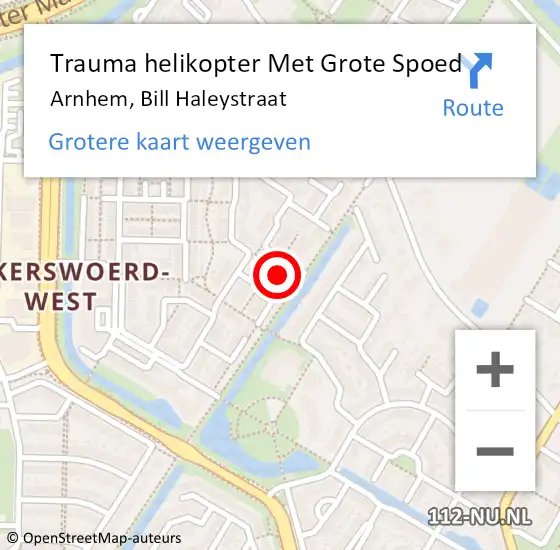 Locatie op kaart van de 112 melding: Trauma helikopter Met Grote Spoed Naar Arnhem, Bill Haleystraat op 3 maart 2024 12:34