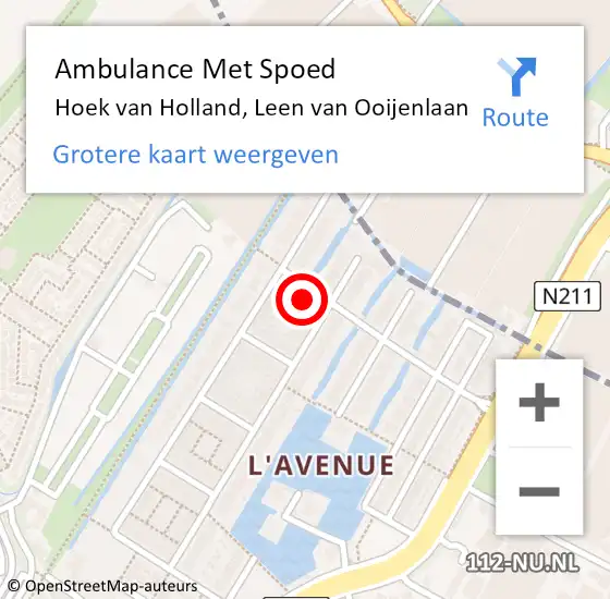 Locatie op kaart van de 112 melding: Ambulance Met Spoed Naar Hoek van Holland, Leen van Ooijenlaan op 3 maart 2024 12:54